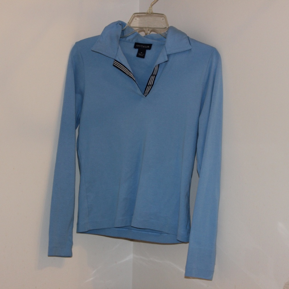 Ann Taylor Medium blue Sweater Collard long sleeve